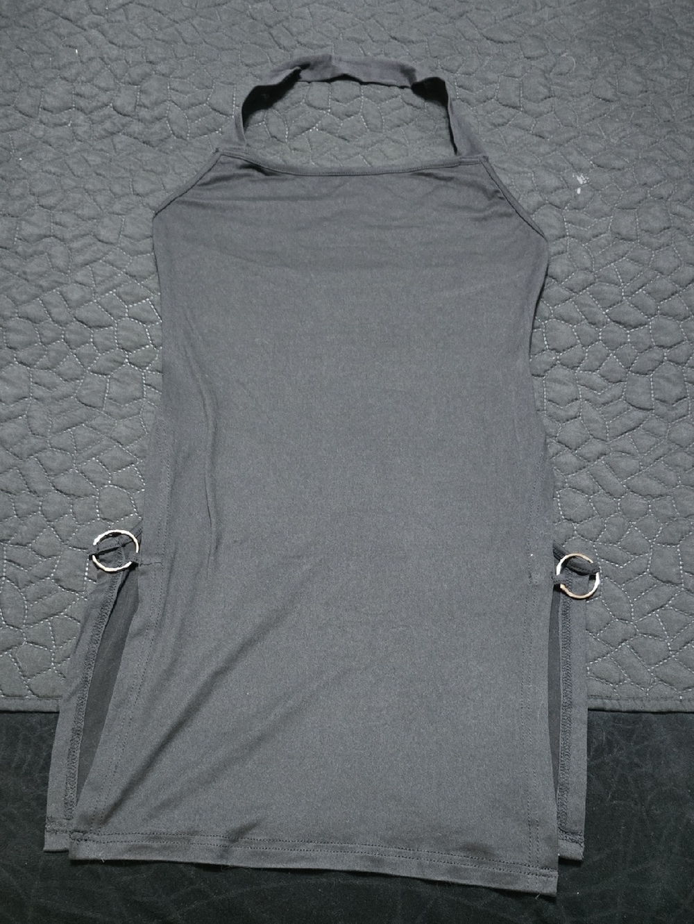 Black Halter Tank Dress with Side Ring Details